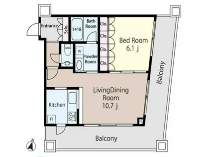 エポノーク市ヶ谷(1LDK/8階)の間取り写真
