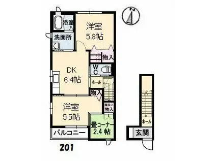 グランティワカサ(2DK/2階)の間取り写真