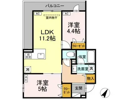 セレスティア細田A(2LDK/3階)の間取り写真