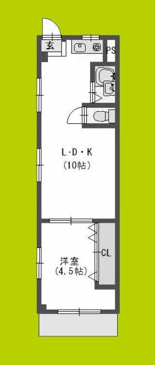 ハイツ濱 2号館(1LDK/1階)の間取り写真