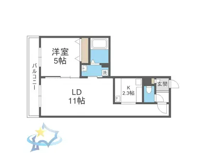 BILLS 桔梗(1LDK/3階)の間取り写真