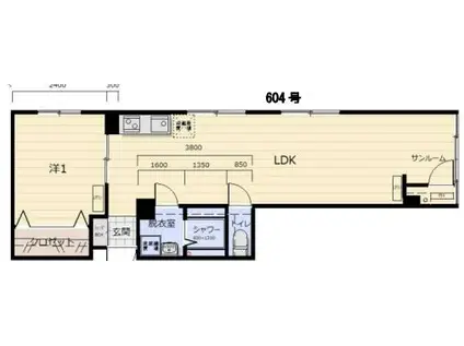 妹尾ビル(1LDK/6階)の間取り写真