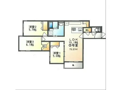 ラヴィベール平岸(3LDK/4階)の間取り写真