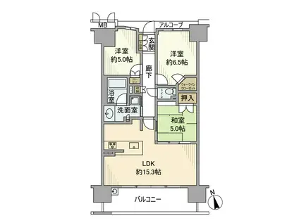 ファインシティ千里津雲台(3LDK/15階)の間取り写真