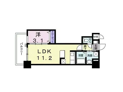 ルピナス天神(1LDK/4階)の間取り写真