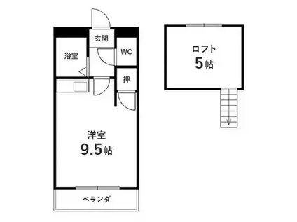 コーポイーストA棟(ワンルーム/2階)の間取り写真