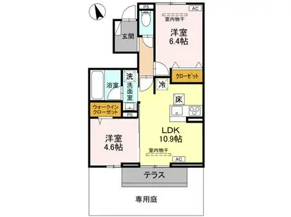 ボンヌクール城東(2LDK/1階)の間取り写真