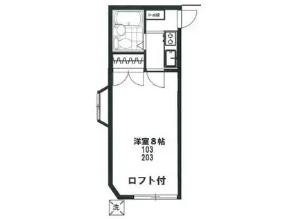 ベルウィング小手指(1K/2階)の間取り写真