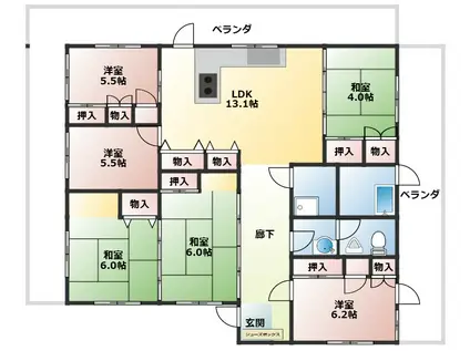 金城氏貸店舗(6LDK/2階)の間取り写真