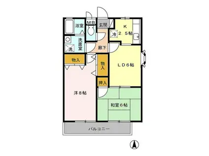 パピヨン四谷(2DK/3階)の間取り写真