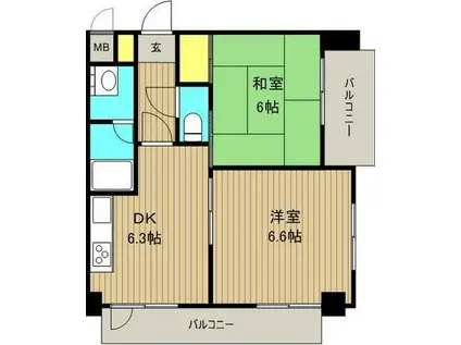 西川口パインマンション1(2DK/6階)の間取り写真