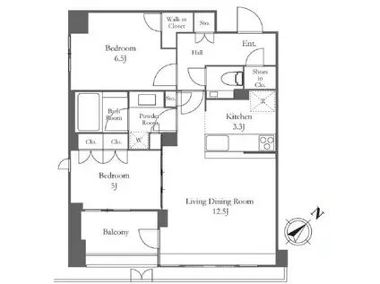 パークナード三田聖坂(2LDK/1階)の間取り写真