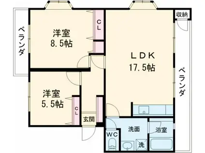 エメラルドマンション北平野(2LDK/3階)の間取り写真