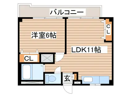 リーベンス二日町(1LDK/6階)の間取り写真