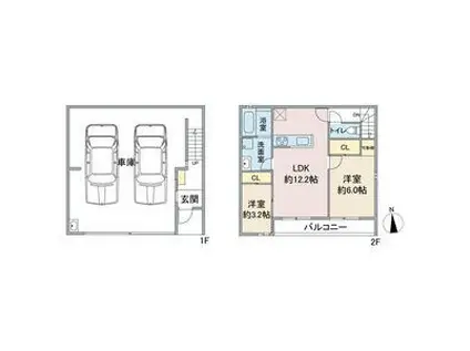 GCOLOR木田(2LDK/2階)の間取り写真