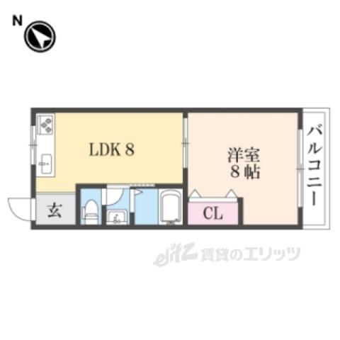 シャンテー香里ヶ丘2(1LDK/6階)の間取り写真