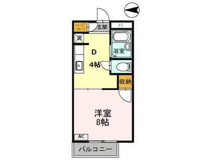 ファミールコーポ高屋5棟(1K/2階)の間取り写真