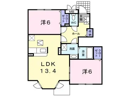 サン・クレメント B(2LDK/1階)の間取り写真