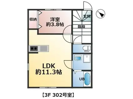 ガーデンシティ万代(1LDK/3階)の間取り写真