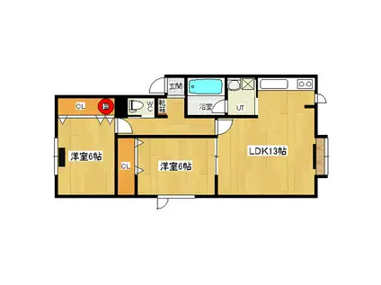 ライフマンション(2LDK/1階)の間取り写真