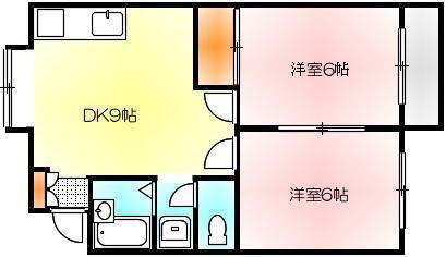 岡ノ城ハイツII(2DK/1階)の間取り写真