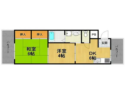 第二中村マンション(2DK/4階)の間取り写真