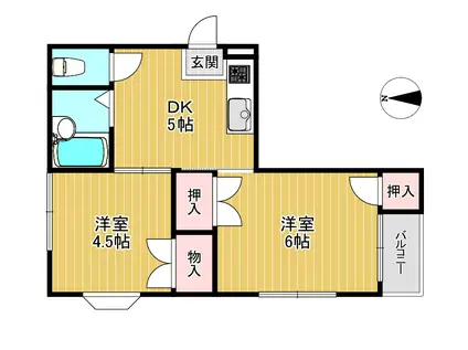 カールハイツ寝屋川II(2DK/1階)の間取り写真