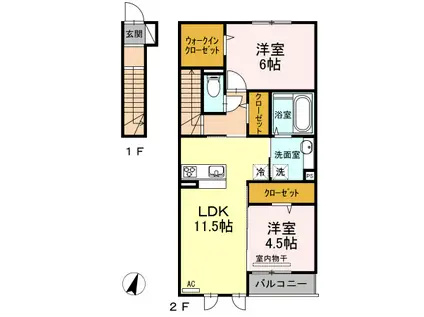 ブルースター東宮 A(2LDK/2階)の間取り写真