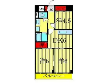 ネモト第三ビル(3DK/10階)の間取り写真