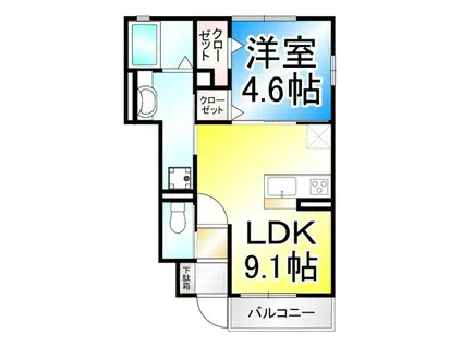 ユーフォリア・Y(1LDK/1階)の間取り写真