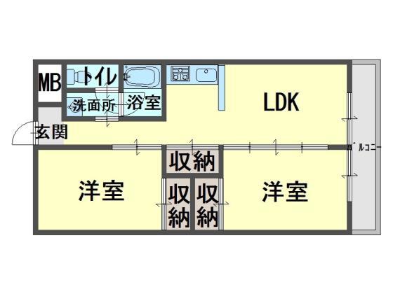 第一磯屋敷マンション(2LDK/3階)の間取り写真