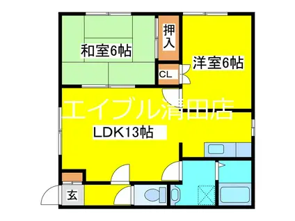サンフラワーB(2LDK/3階)の間取り写真