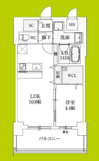 スプランディッド新大阪VIII(1LDK/9階)の間取り写真