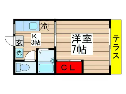 ハイツパークサイド(1K/1階)の間取り写真