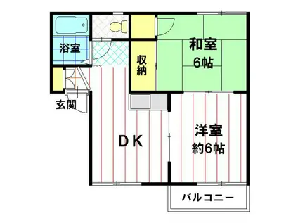 アトウレアプリコット A棟(2DK/1階)の間取り写真