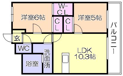 リ・エミネンス(2LDK/5階)の間取り写真