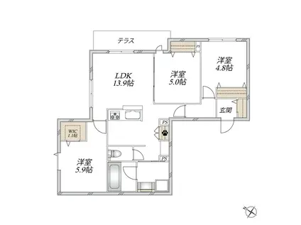 高松2丁目メゾン(3LDK/1階)の間取り写真