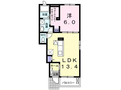 クラール仏生山C(1LDK/1階)の間取り写真