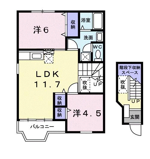 プレーヌミヤモト(2LDK/2階)の間取り写真