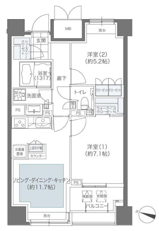 メゾンカルム本郷(2LDK/12階)の間取り写真