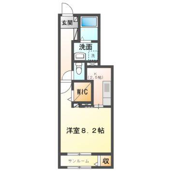 ヒカルサ 津上浜(1K/1階)の間取り写真
