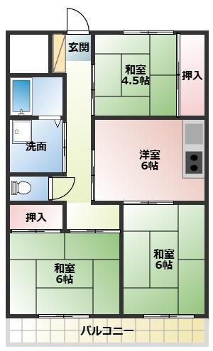マンションイーストヤマナシ(3SDK/5階)の間取り写真