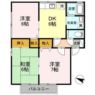 ビューラー高砂A棟(3DK/2階)の間取り写真