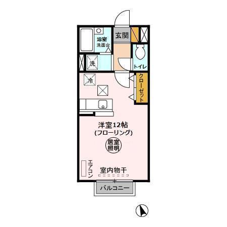 ヴィラパーチェ(ワンルーム/1階)の間取り写真
