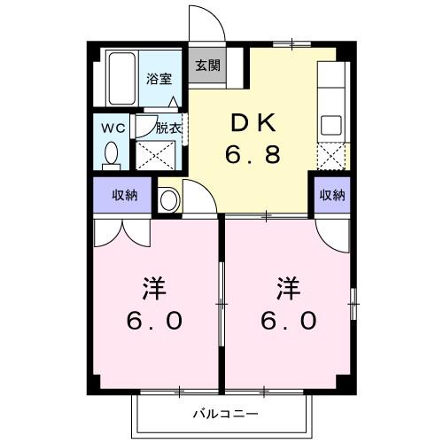 ベルポート(2DK/1階)の間取り写真