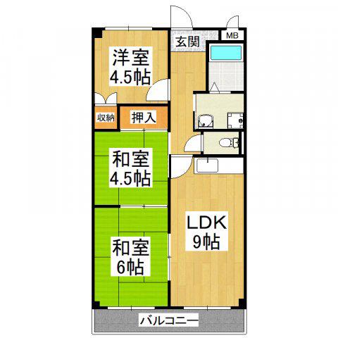 メゾンボヌール(3LDK/2階)の間取り写真