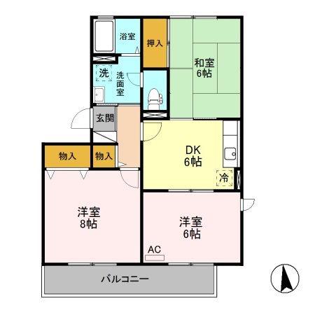 ガーデン岳樹(3DK/2階)の間取り写真