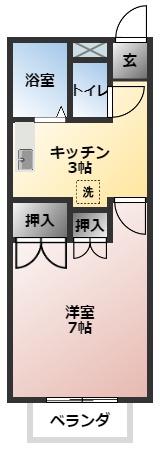 アンジュA棟(1K/2階)の間取り写真