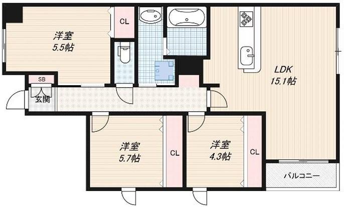 GRAND STEADY 桜の町(3LDK/1階)の間取り写真