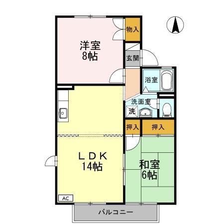 サンビューラ仙道 B棟(2LDK/1階)の間取り写真